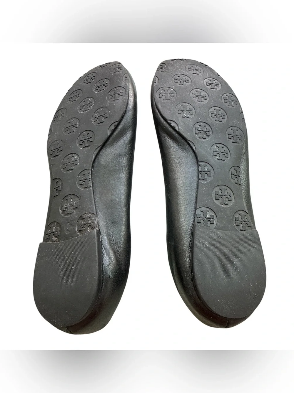 Tory Burch Black Leather Ballet Flats with Gold Logo Medallion